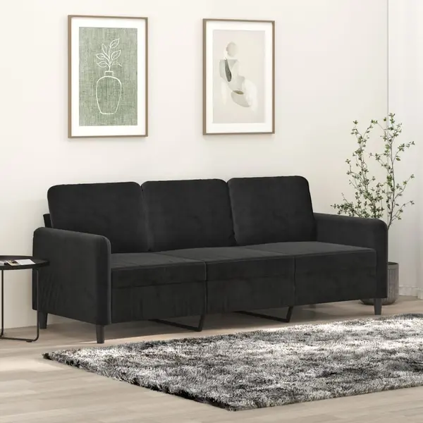 Gossi canapea cu 3 locuri, negru, 180 cm, catifea