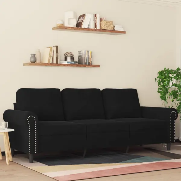 Gossi canapea cu 3 locuri, negru, 180 cm, catifea