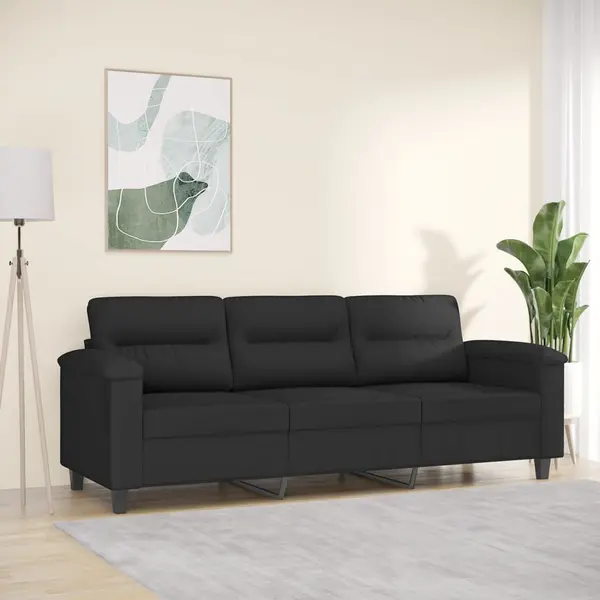 Gossi canapea cu 3 locuri, negru, 180 cm, tesatura microfibra