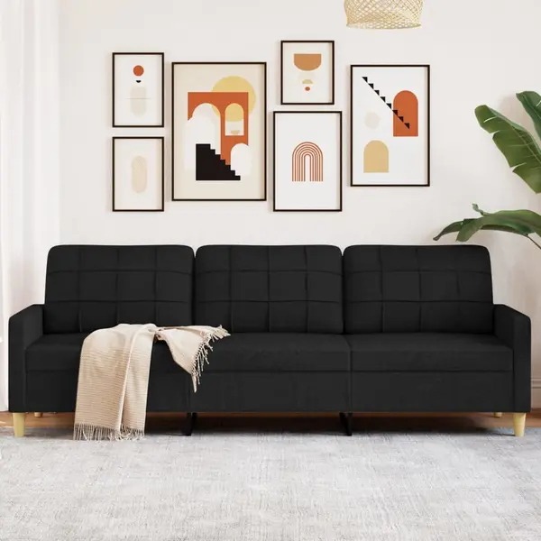 Gossi canapea cu 3 locuri, negru, 210 cm, material textil