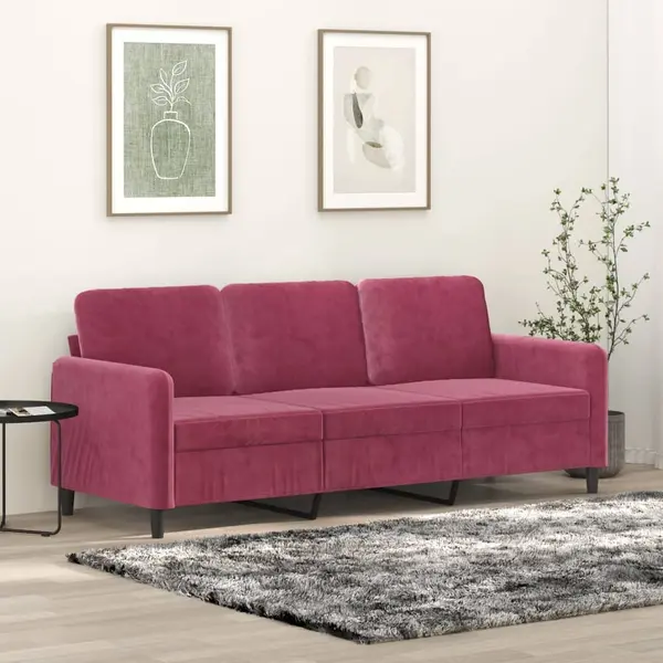 Gossi canapea cu 3 locuri, rosu vin, 180 cm, material catifea