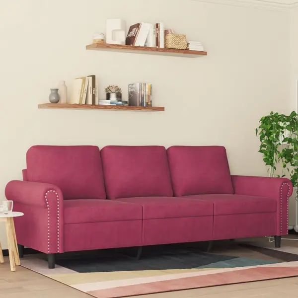 Gossi canapea cu 3 locuri, rosu vin, 180 cm, material catifea