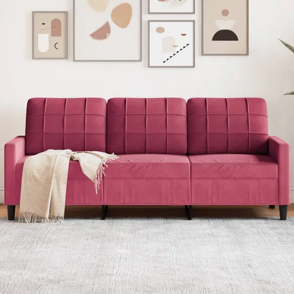 Gossi canapea cu 3 locuri, rosu vin, 180 cm, material catifea