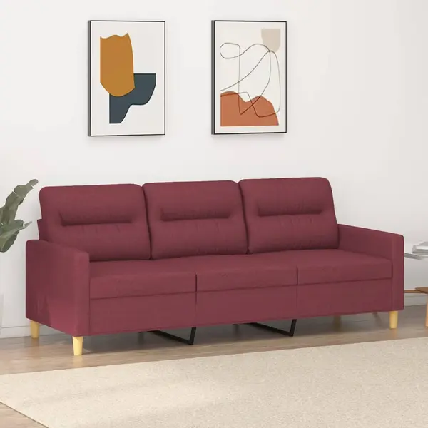Gossi canapea cu 3 locuri, rosu vin, 180 cm, material textil