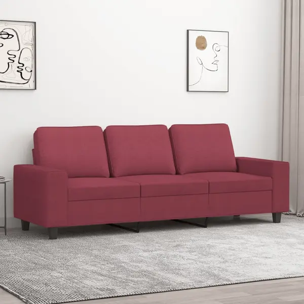 Gossi canapea cu 3 locuri, rosu vin, 180 cm, material textil