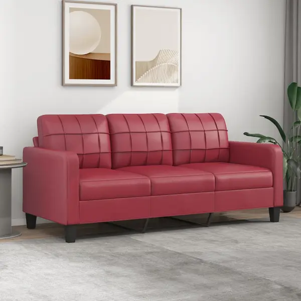 Gossi canapea cu 3 locuri, rosu vin, 180 cm, piele ecologica