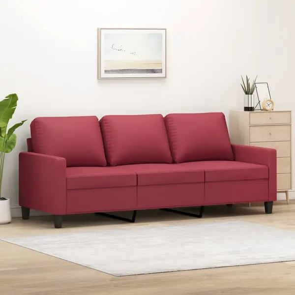 Gossi canapea cu 3 locuri, rosu vin, 180 cm, piele ecologica