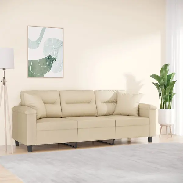 Gossi canapea cu 3 locuri si perne, crem, 180 cm, microfibra