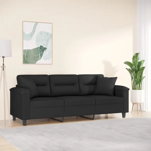 Gossi canapea cu 3 locuri si perne, negru, 180 cm, microfibra