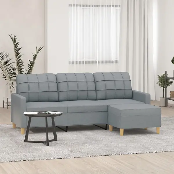 Gossi canapea cu 3 locuri si taburet, gri deschis, 180 cm, textil