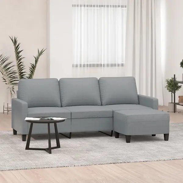 Gossi canapea cu 3 locuri si taburet, gri deschis, 180 cm, textil