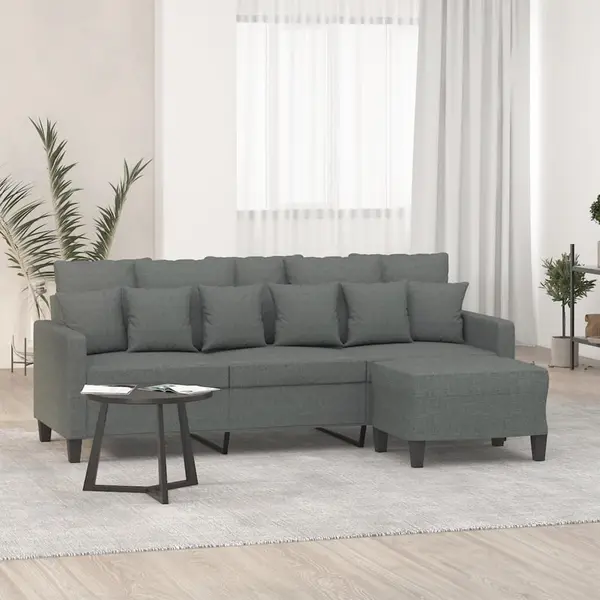 Gossi canapea cu 3 locuri si taburet, gri inchis, 180 cm, textil