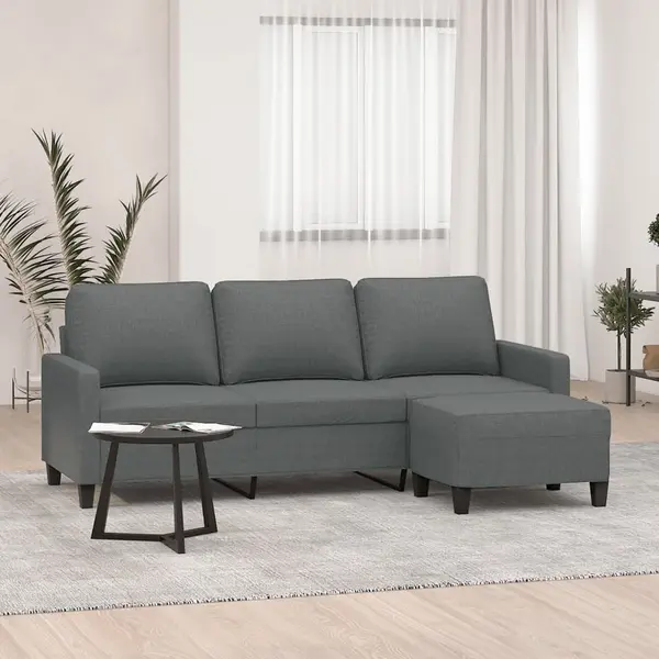 Gossi canapea cu 3 locuri si taburet, gri inchis, 180 cm, textil