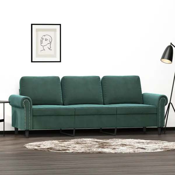 Gossi canapea cu 3 locuri, verde inchis, 180 cm, catifea