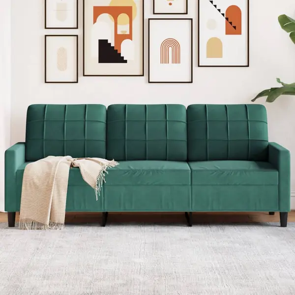 Gossi canapea cu 3 locuri, verde inchis, 180 cm, catifea