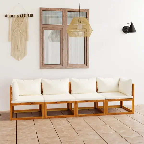 Gossi canapea de gradina 4 locuri cu perne, crem, lemn masiv acacia