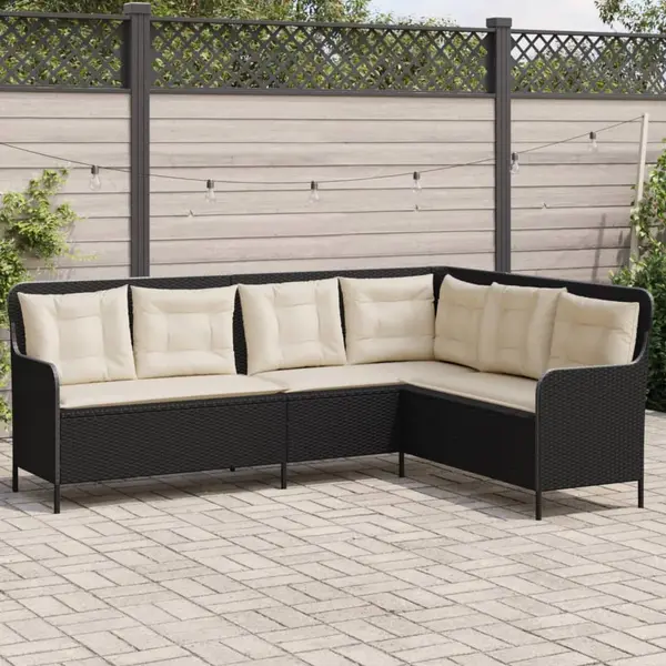 Gossi canapea de gradina cu perne, forma de l, negru, poliratan