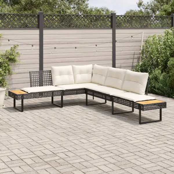 Gossi canapea de gradina cu perne, forma de l, poliratan negru/acacia