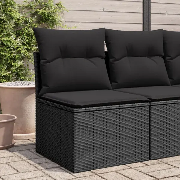 Gossi canapea de gradina fara cotiere, cu perne, negru, poliratan