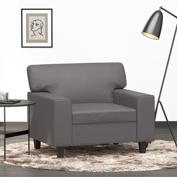 Gossi canapea de o persoana, gri, 60 cm, piele ecologica