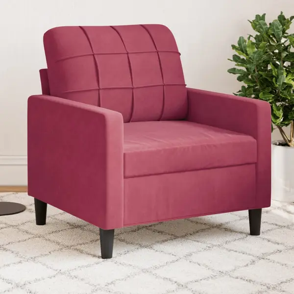 Gossi canapea de o persoana, rosu vin, 60 cm, catifea