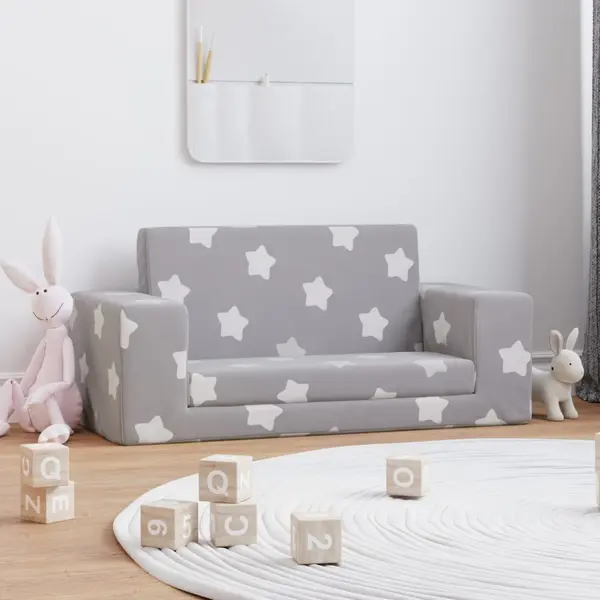 Gossi canapea extensibila copii 2 locuri gri deschis/stele plus moale