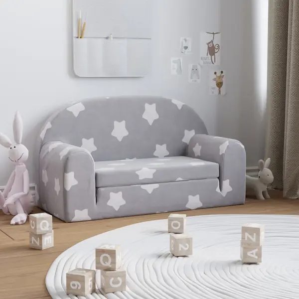 Gossi canapea extensibila copii 2 locuri gri deschis/stele plus moale
