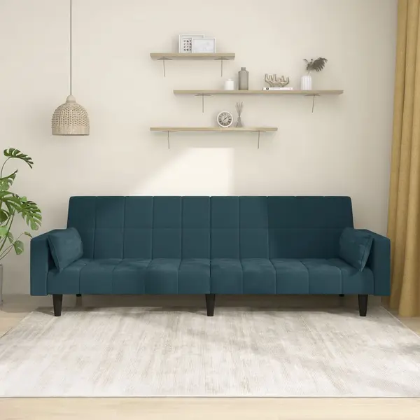 Gossi canapea extensibila cu 2 locuri, 2 perne, albastru, catifea