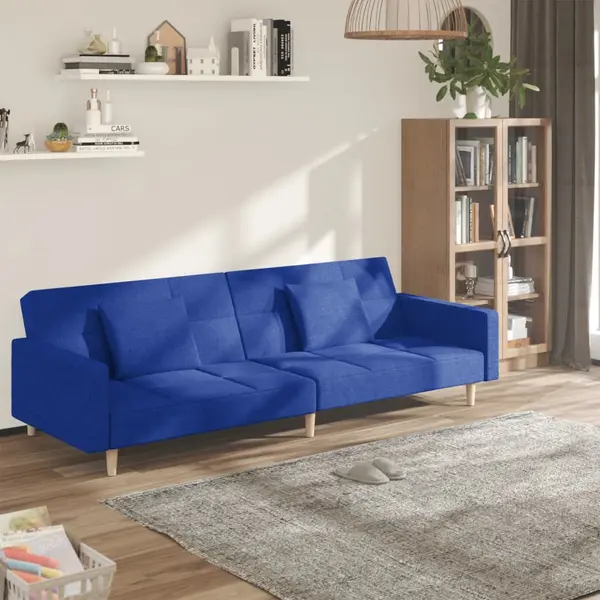 Gossi canapea extensibila cu 2 locuri, 2 perne, albastru, textil