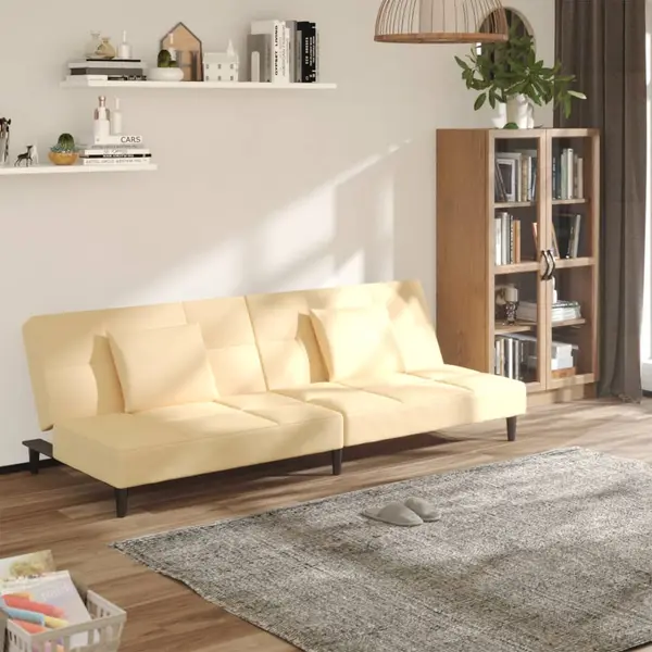 Gossi canapea extensibila cu 2 locuri, 2 perne, crem, catifea