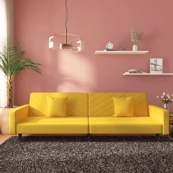 Gossi canapea extensibila cu 2 locuri, 2 perne, galben, catifea