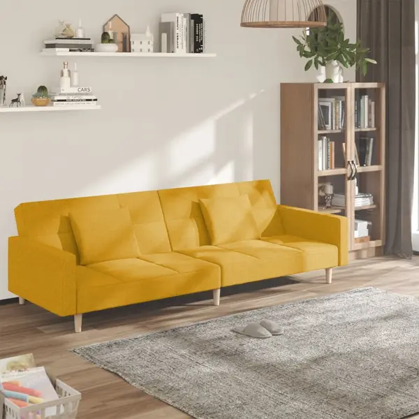 Gossi canapea extensibila cu 2 locuri, 2 perne, galben, textil
