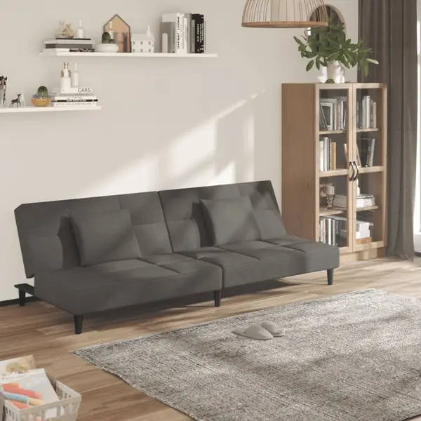 Gossi canapea extensibila cu 2 locuri, 2 perne, gri inchis, catifea