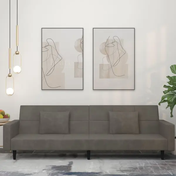 Gossi canapea extensibila cu 2 locuri, 2 perne, gri inchis, catifea