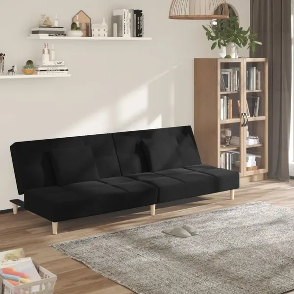 Gossi canapea extensibila cu 2 locuri, 2 perne, negru, textil