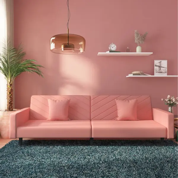 Gossi canapea extensibila cu 2 locuri, 2 perne, roz, catifea