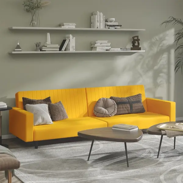 Gossi canapea extensibila cu 2 locuri, galben, catifea