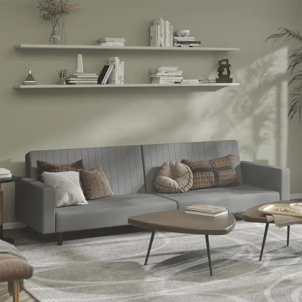 Gossi canapea extensibila cu 2 locuri, gri deschis, catifea