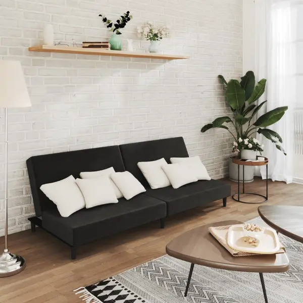Gossi canapea extensibila cu 2 locuri, negru, catifea
