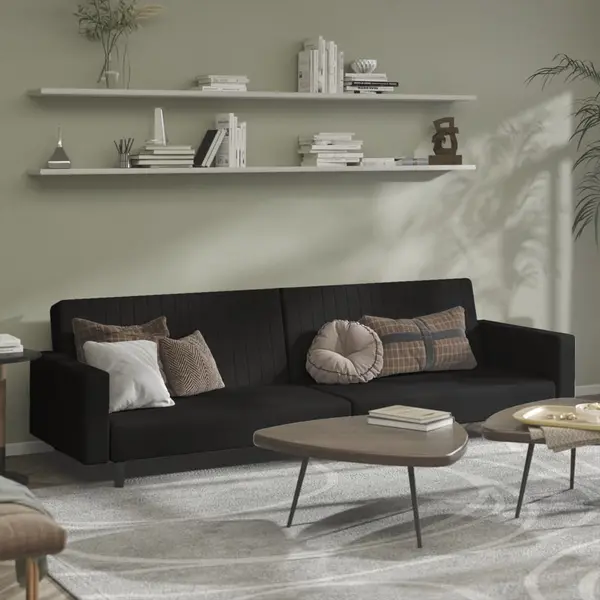 Gossi canapea extensibila cu 2 locuri, negru, catifea