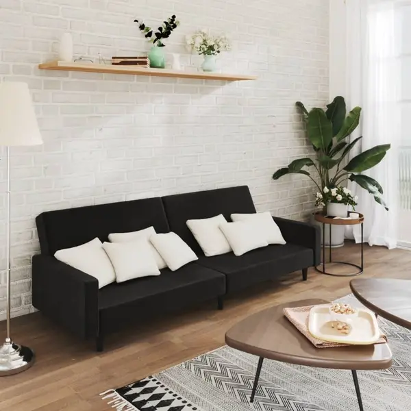 Gossi canapea extensibila cu 2 locuri, negru, catifea