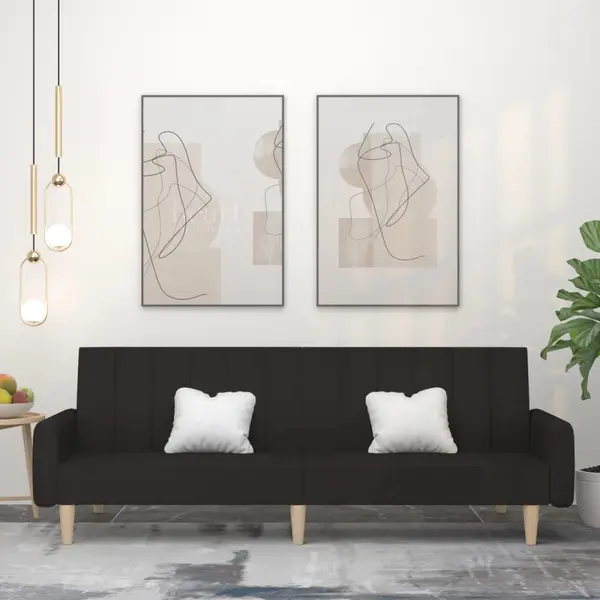 Gossi canapea extensibila cu 2 locuri, negru, material textil