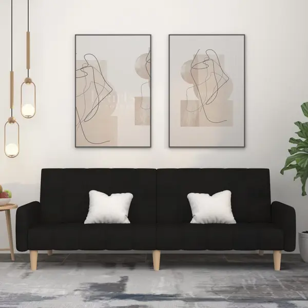 Gossi canapea extensibila cu 2 locuri, negru, material textil