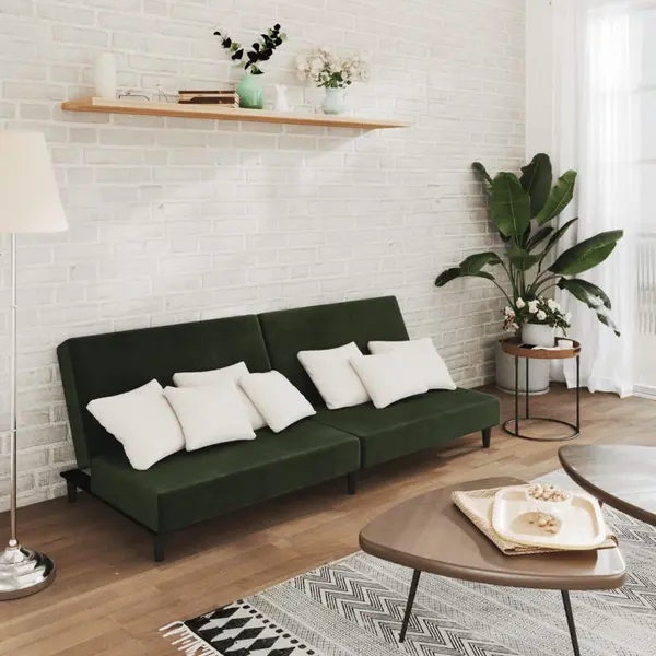 Gossi canapea extensibila cu 2 locuri, verde inchis, catifea