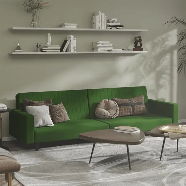 Gossi canapea extensibila cu 2 locuri, verde inchis, catifea