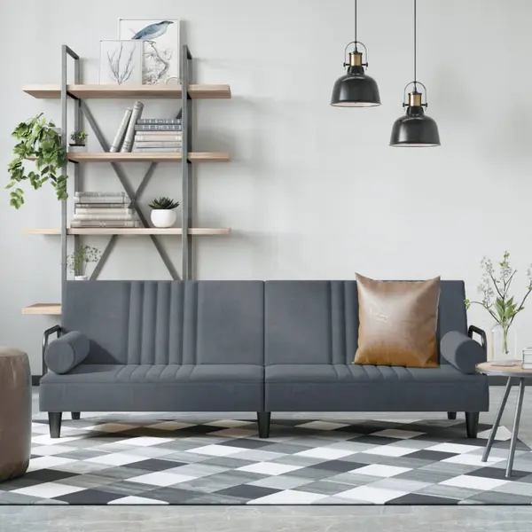 Gossi canapea extensibila cu cotiere, gri inchis, catifea