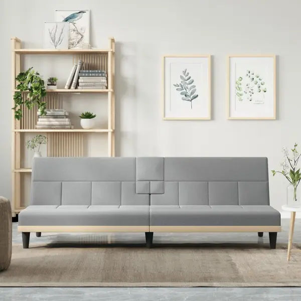 Gossi canapea extensibila cu suporturi de pahar, gri deschis, textil