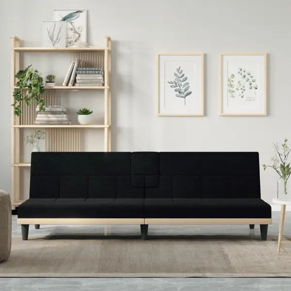 Gossi canapea extensibila cu suporturi de pahare, negru, textil