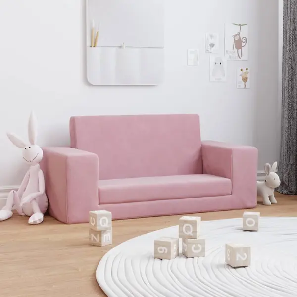 Gossi canapea extensibila pentru copii cu 2 locuri, roz, plus moale
