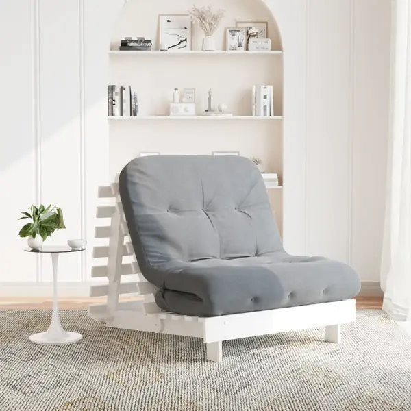 Gossi canapea futon cu saltea, alb, 90x206x11 cm, lemn masiv de pin